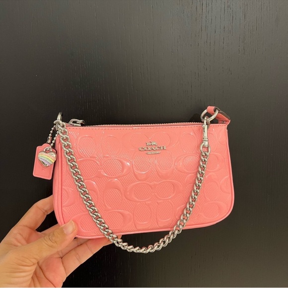 Coach Pink Nolita 19 In Signature Leather With Heart Charm